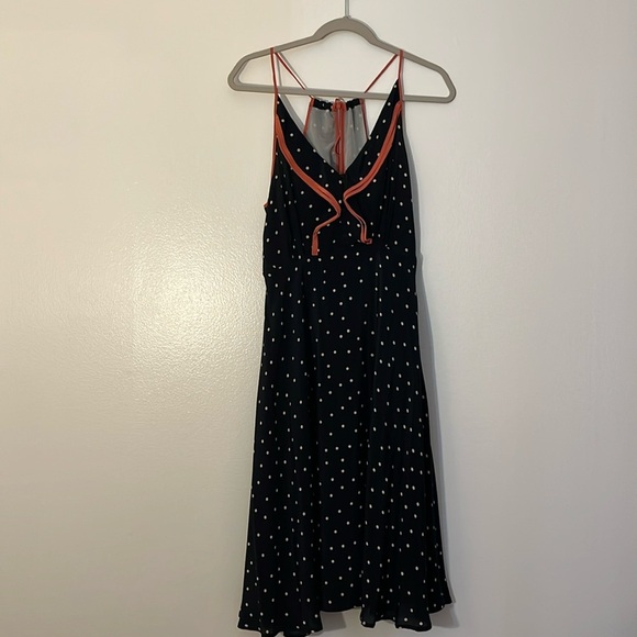 Girls from Savoy | Silk blue polka dot ruffled midi dress Women’s size 6 coral - Picture 1 of 10